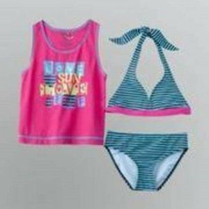 Girls Rashguard Swimsuit 4/5 Joe Boxer 3 Pc Shirt & Bikini Top Bottoms